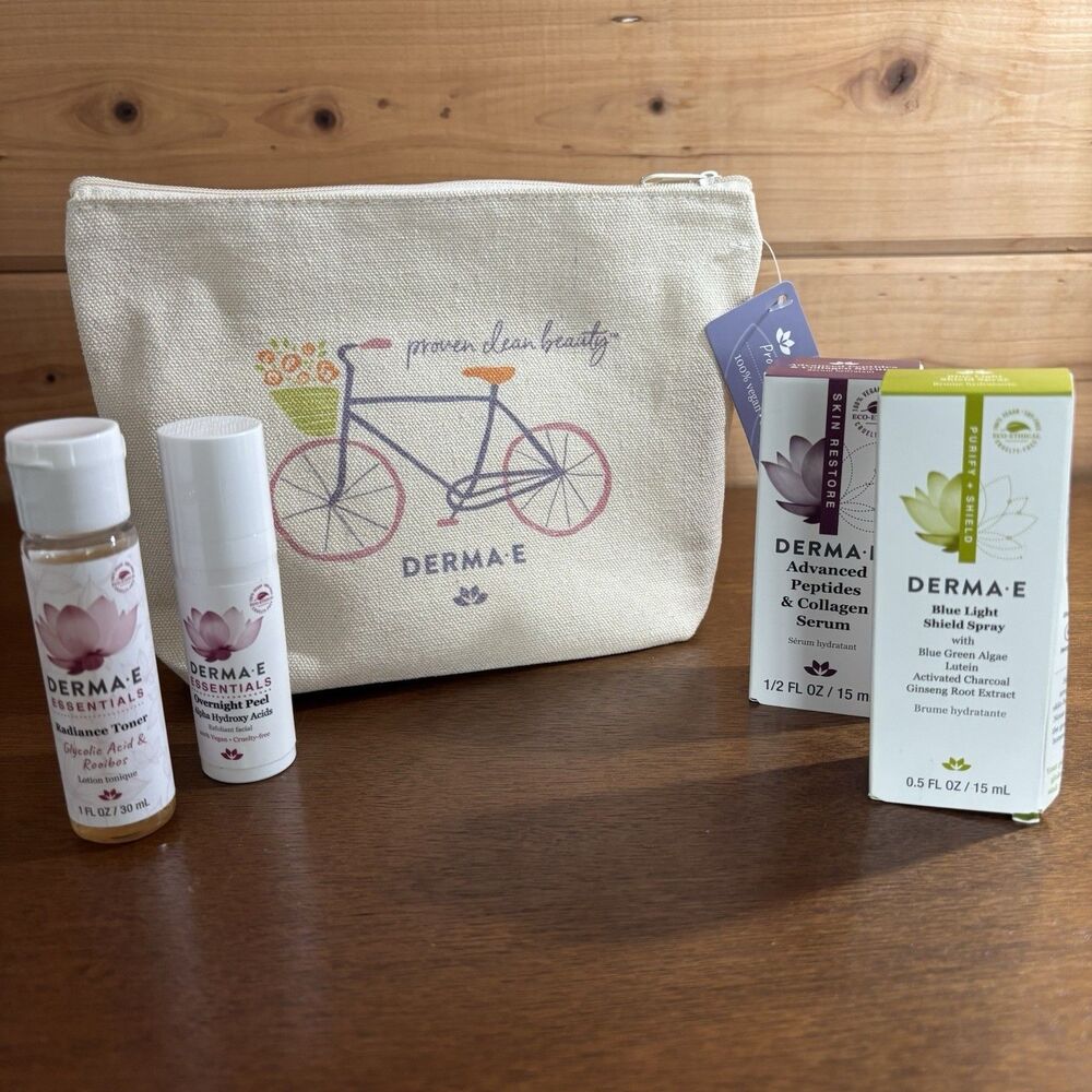 Dermae Set Alpha Hydroxy Peel Toner Collagen Serum Blue Light Shield Spray Bag